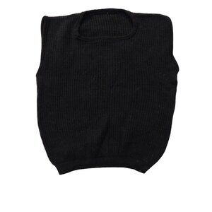 Retro Vintage 1940s-1960s Black Crewneck Sleeveless Knit Sweater Vest Top